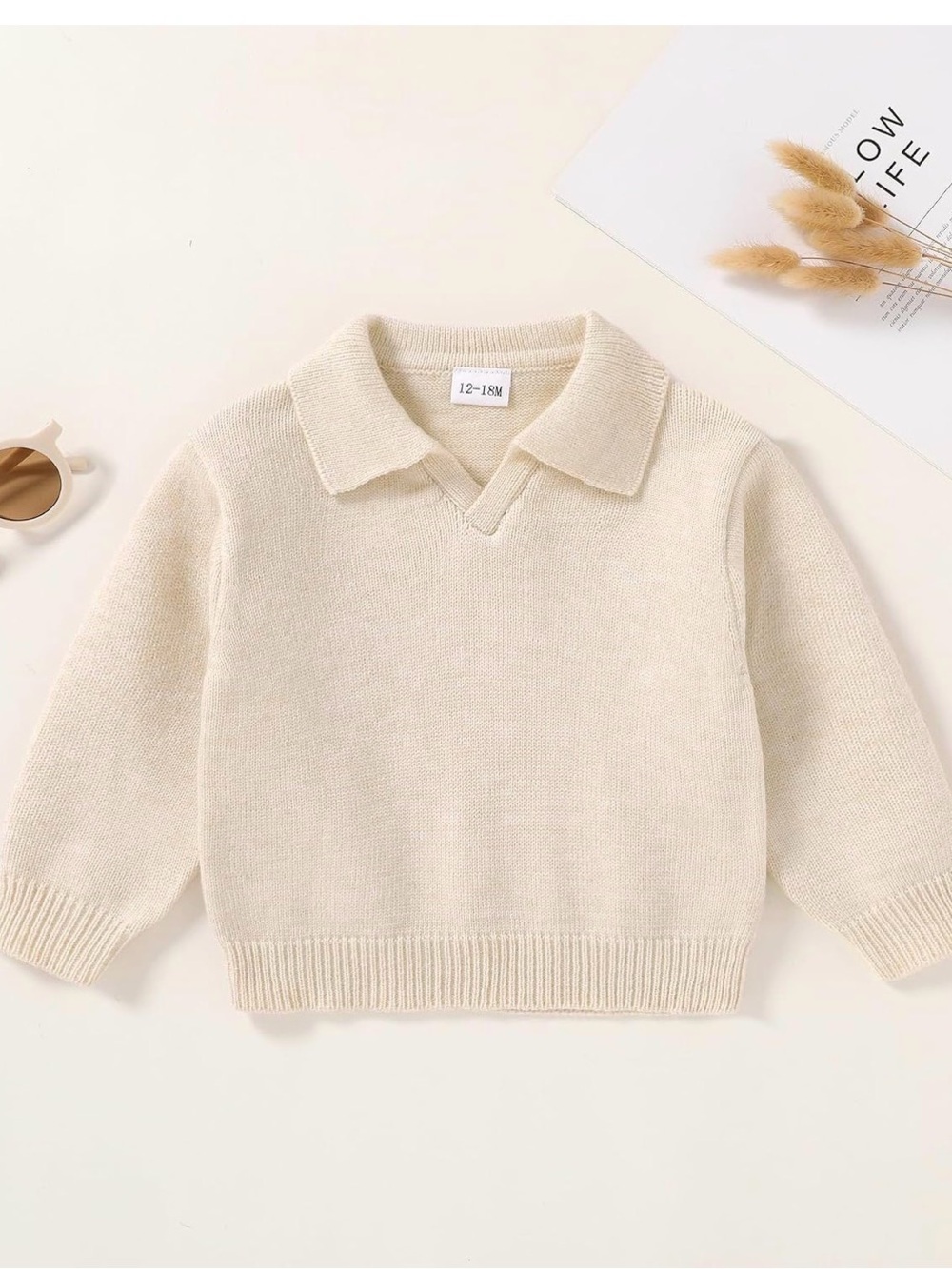 Cream Knit Polo Sweater 12-18 mos - Picture 2 of 7